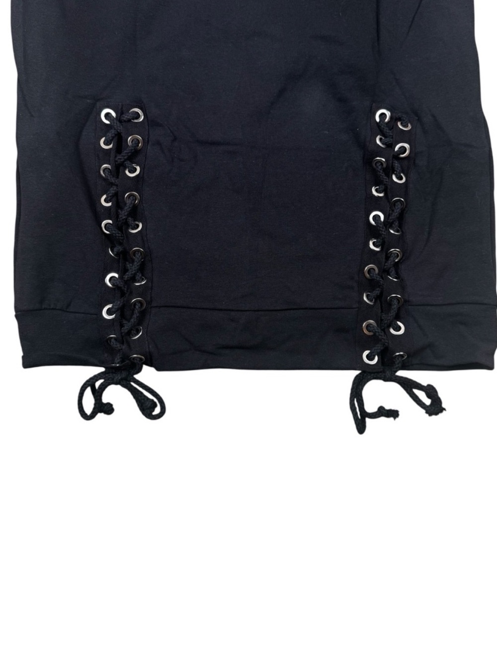NWT Amour Black Corset Lace Up Checkered Hoodie Sweatshirt Mini Dress Boutique - Picture 6 of 9